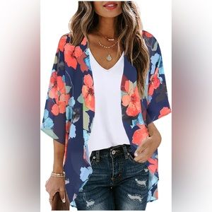 Self 💖 Esteem NWT Floral Puffed Sleeve Summery Kimono Cardigan, Size Large.